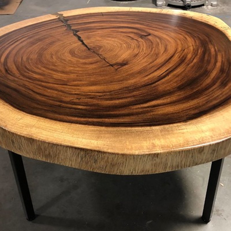 Round Walnut Slab Coffee Table With Resin Solid Wood Coffee Table Customized Size