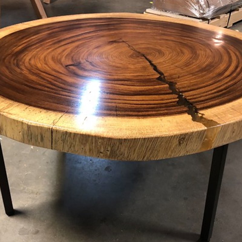 Round Walnut Slab Coffee Table With Resin Solid Wood Coffee Table Customized Size