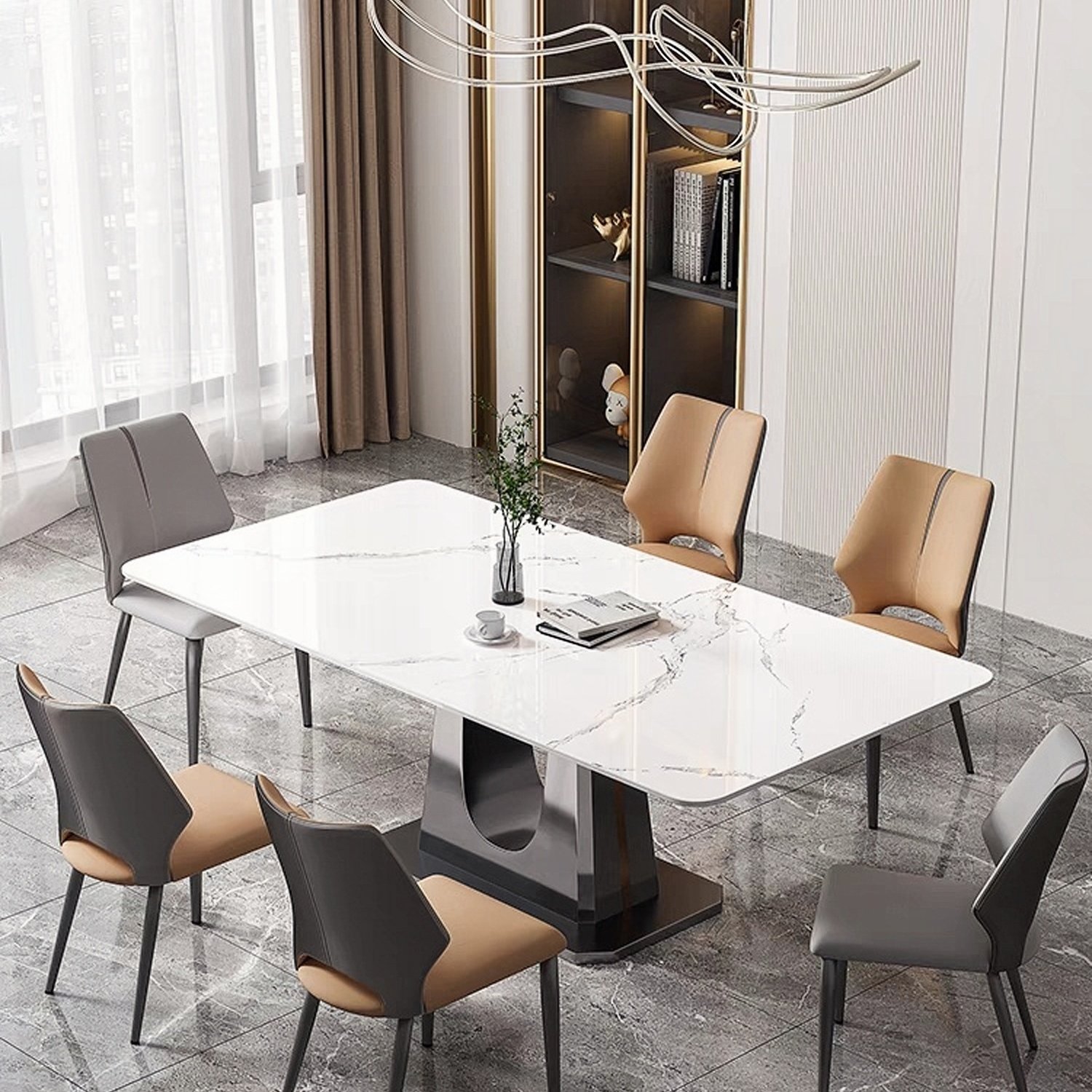Hotel Restaurant Dining Room Furniture Stainless Steel Base Rectangle Sintered Stone Marble Dining Table Set