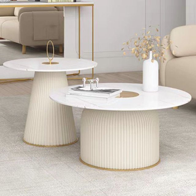 Modern light luxury living room Home coffee table Cream style marble round dining table