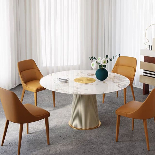 Modern light luxury living room Home coffee table Cream style marble round dining table