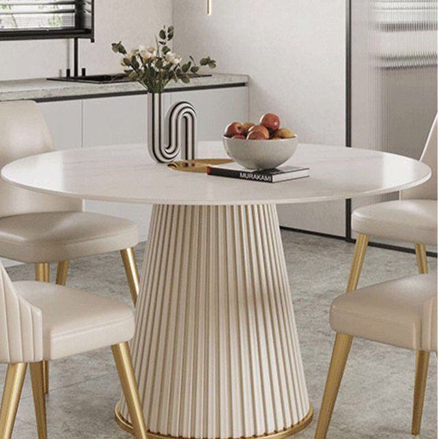 Modern light luxury living room Home coffee table Cream style marble round dining table