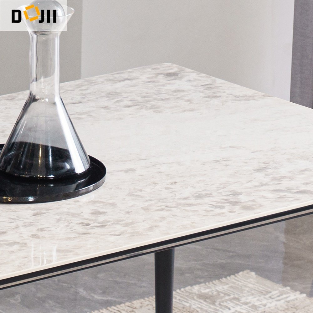 Cheap Modern Rock Beam Stone Top 6 Seater Chairs Rectangle Dining Table Set Dinner Room Furniture for Kitchen Living Room Bar