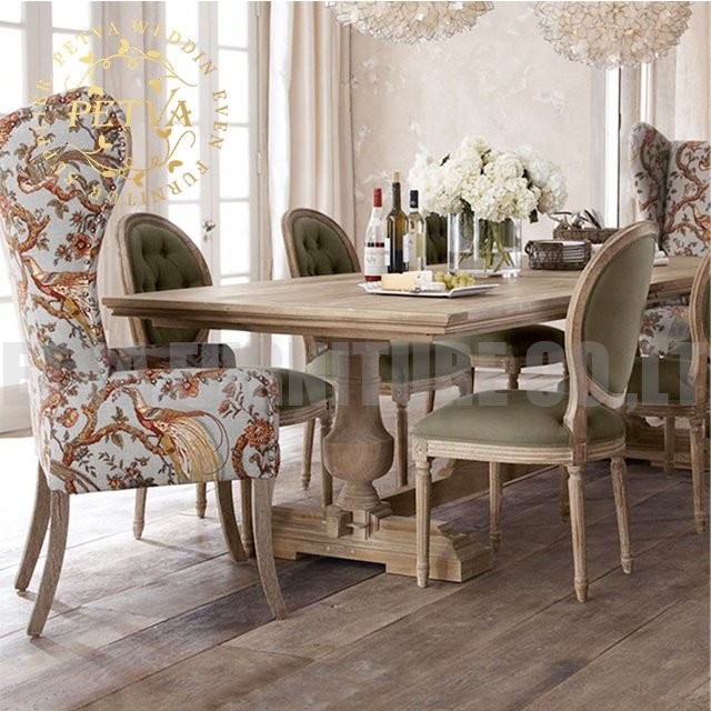 Darkwood wood banquet farm dinning table set 6 chairs dining room furniture for event