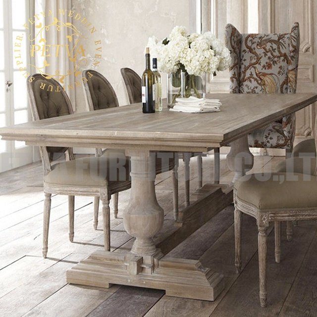 Darkwood wood banquet farm dinning table set 6 chairs dining room furniture for event