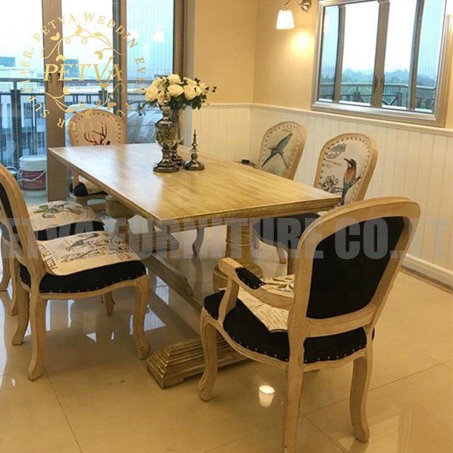 Darkwood wood banquet farm dinning table set 6 chairs dining room furniture for event