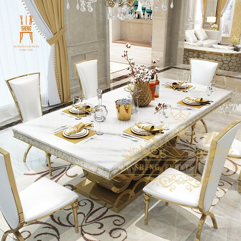Rectangle Luxury Stainless Steel Marble Top Dining Table