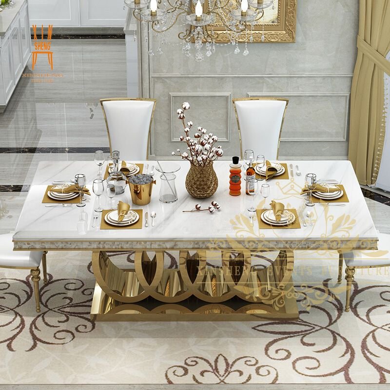 Rectangle Luxury Stainless Steel Marble Top Dining Table