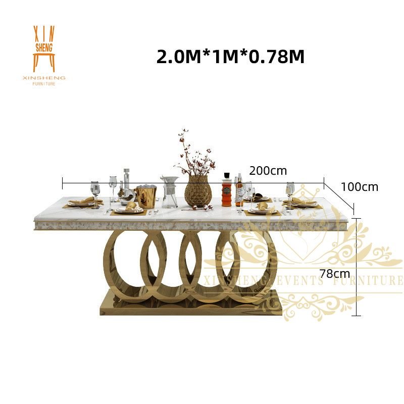 Rectangle Luxury Stainless Steel Marble Top Dining Table