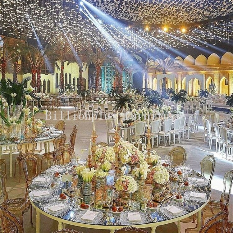 Modern round C Full Goden Stainless Steel Half Moon Dining Table for Banquets & Weddings for Bars Hotels & Homes