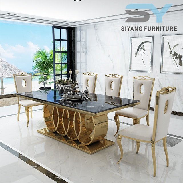 Modern dining table new model stainless steel dinning table and chair sets CT005