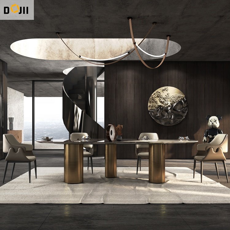 Imported Rose Gold Furniture Selectable Height Adjustable 106 Inches Circle Dinner Table Set Nordic Oval Dining Room Desk
