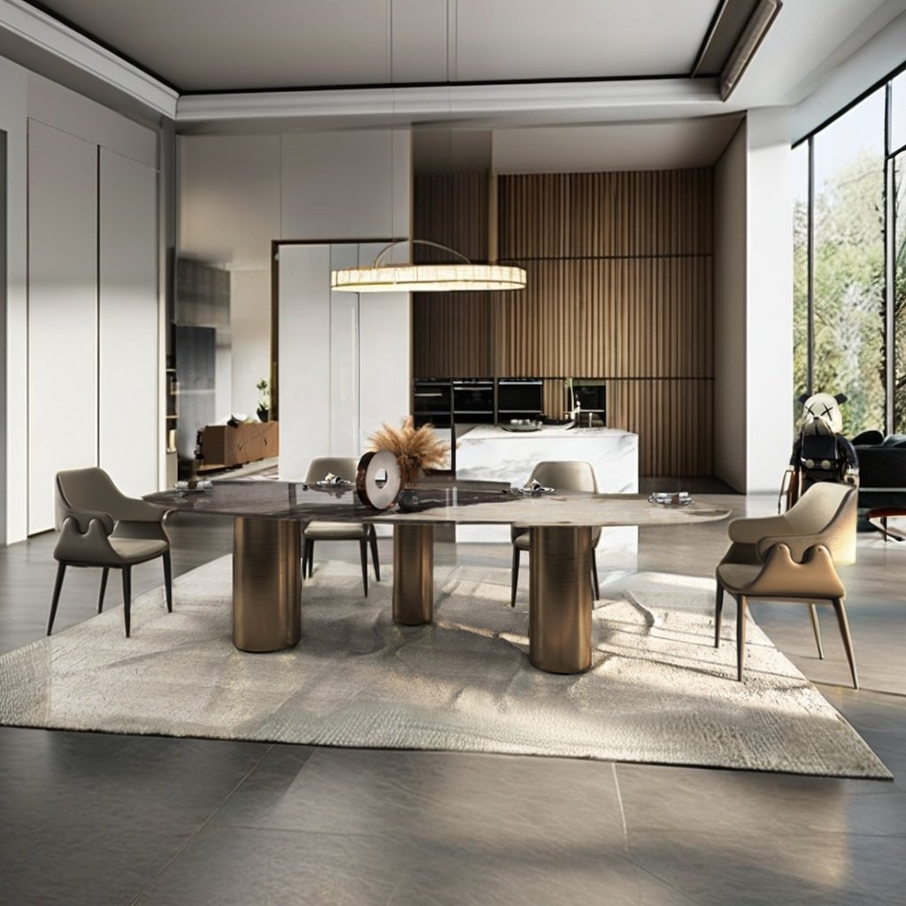 Imported Rose Gold Furniture Selectable Height Adjustable 106 Inches Circle Dinner Table Set Nordic Oval Dining Room Desk