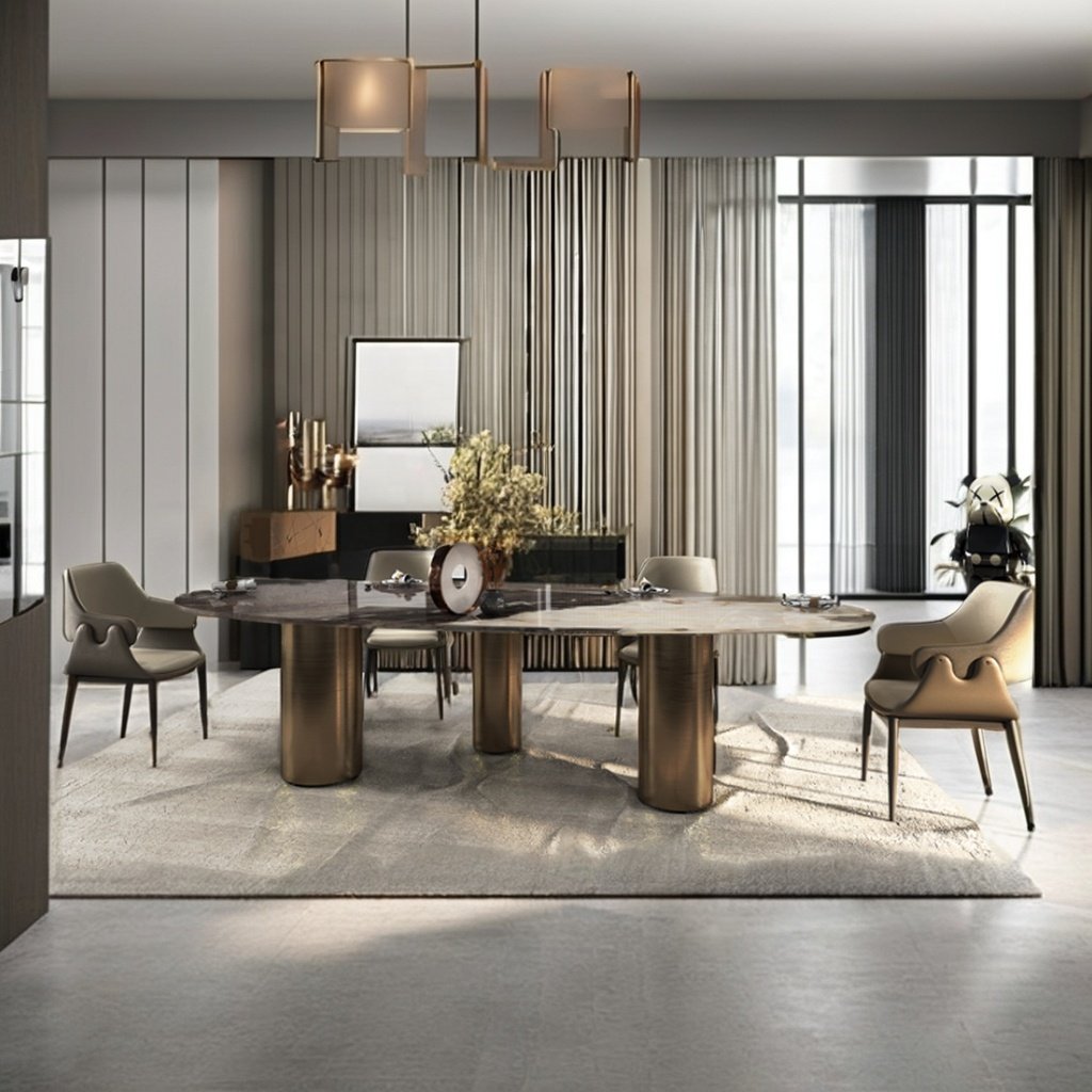 Imported Rose Gold Furniture Selectable Height Adjustable 106 Inches Circle Dinner Table Set Nordic Oval Dining Room Desk