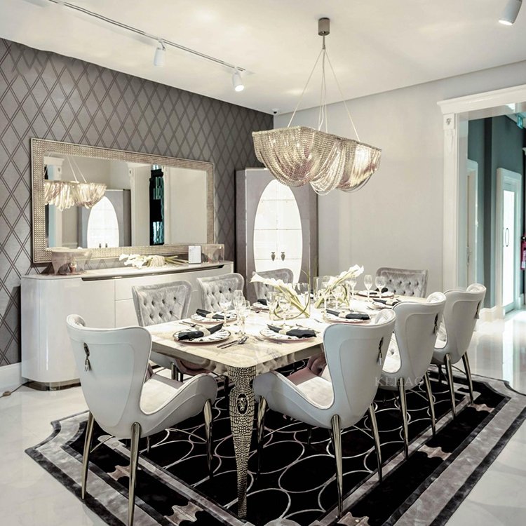 custom modern upscale dining room dining table and chair set for 8 seater nature marble top dining laminated table