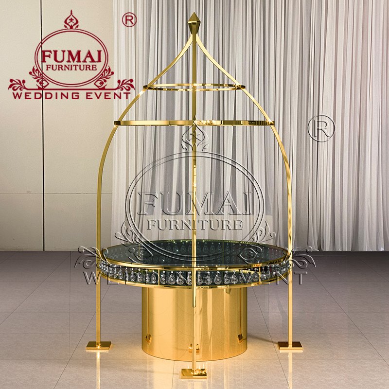 Modern Pedestal Base Metal Frame Clear Glass Crystal Large Round Shaped Arbor Hotel Dining Table 6 Chairs
