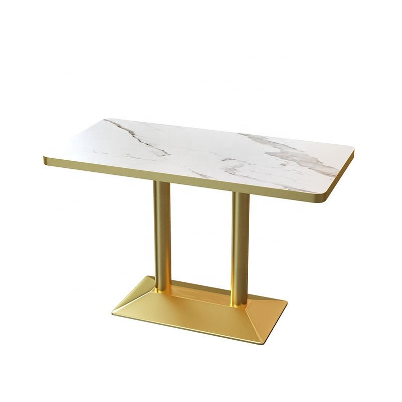 Commercial Light Luxury Furniture Square Table Marble Western Restaurant Stainless Steel Gold rectangle Table