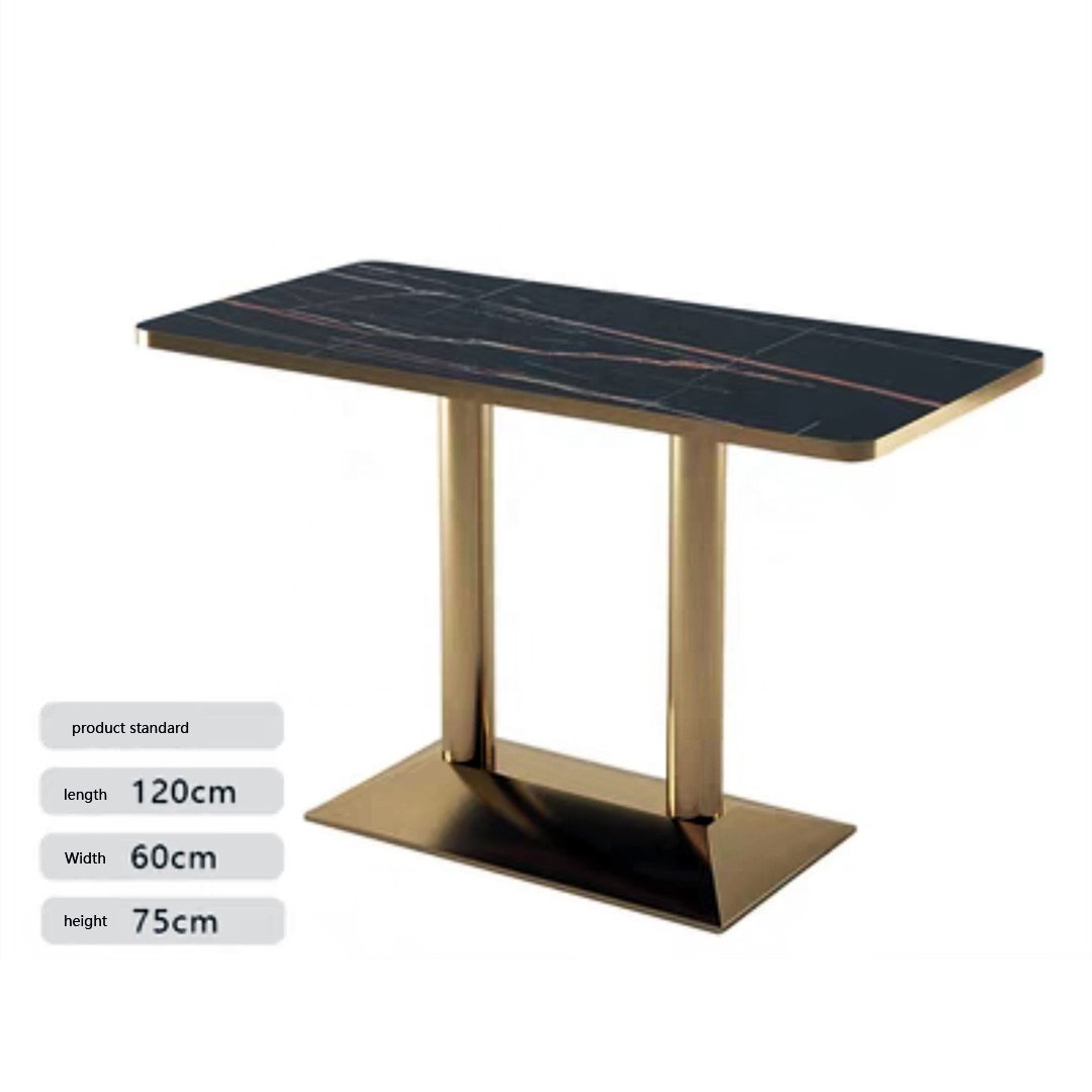 Commercial Light Luxury Furniture Square Table Marble Western Restaurant Stainless Steel Gold rectangle Table
