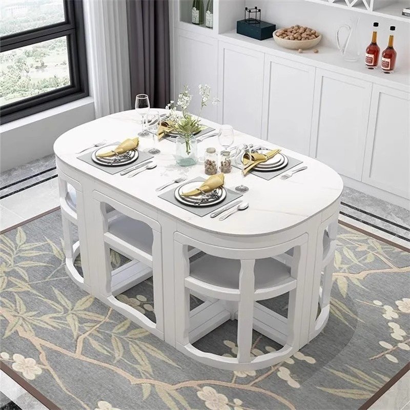 HOT sale Dining Table Luxurious Set Dining Room Decoration Big White Ceramic Table Sliding Dining Table And Chair Set