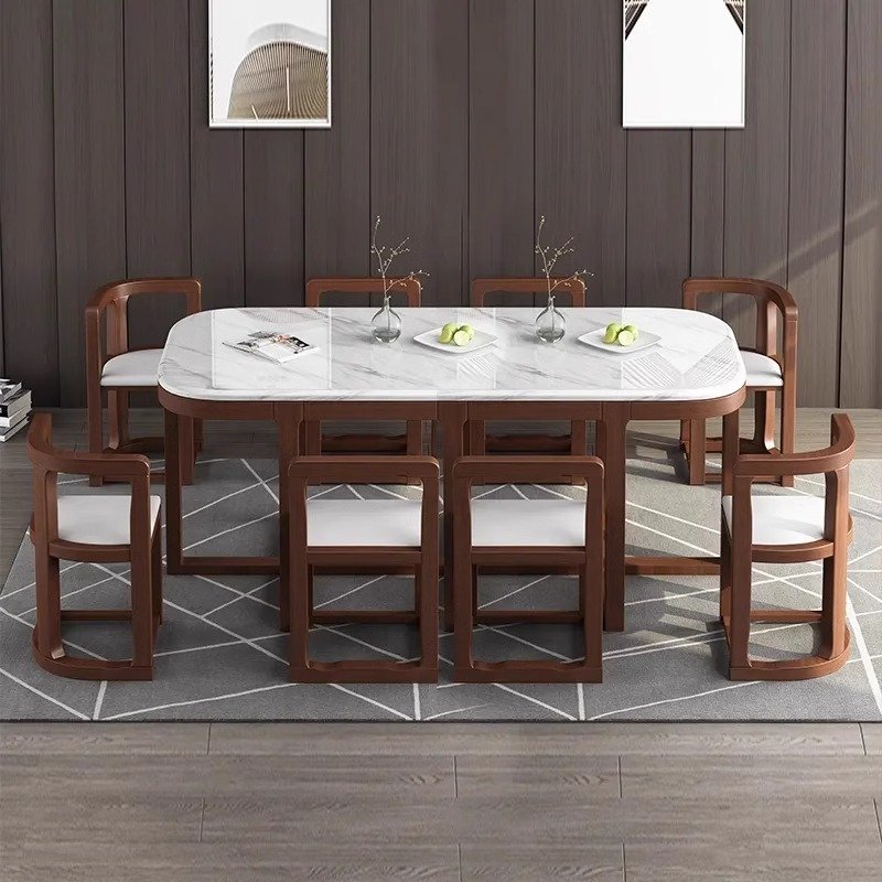 HOT sale Dining Table Luxurious Set Dining Room Decoration Big White Ceramic Table Sliding Dining Table And Chair Set