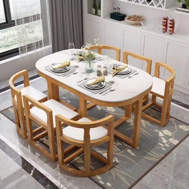 HOT sale Dining Table Luxurious Set Dining Room Decoration Big White Ceramic Table Sliding Dining Table And Chair Set