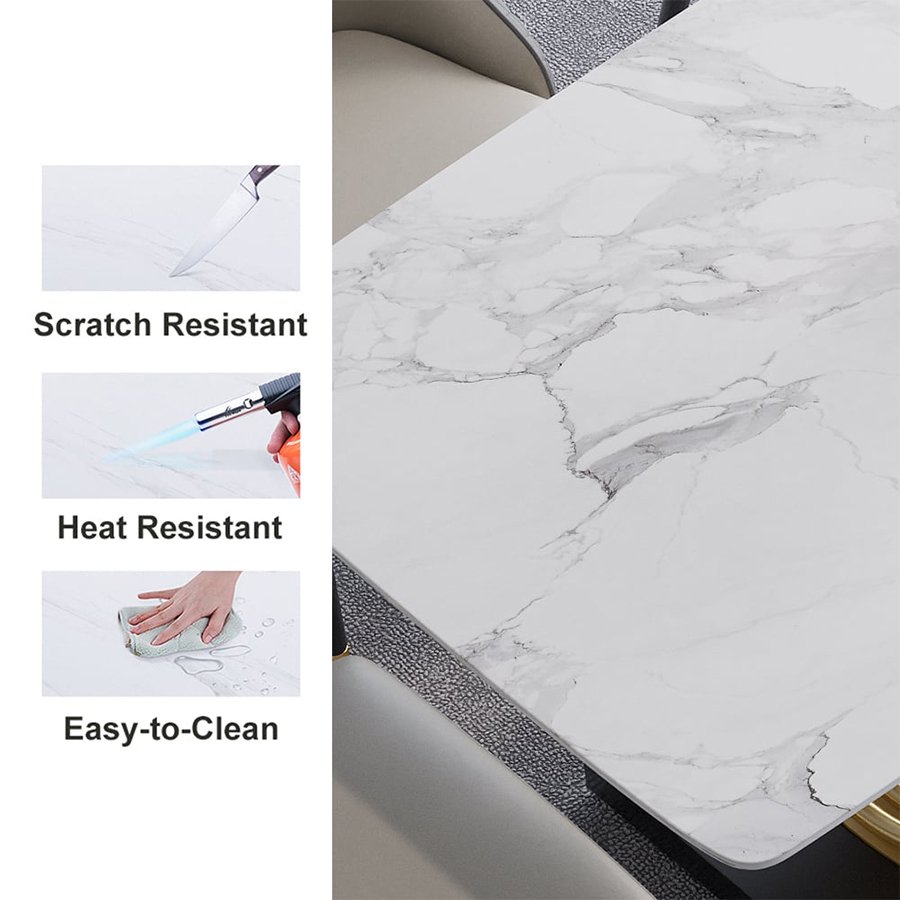 Nordic Modern Luxury Hotel Dining Room Gold Table Leg Marble Rectangular Dining Table Set 6 Chairs