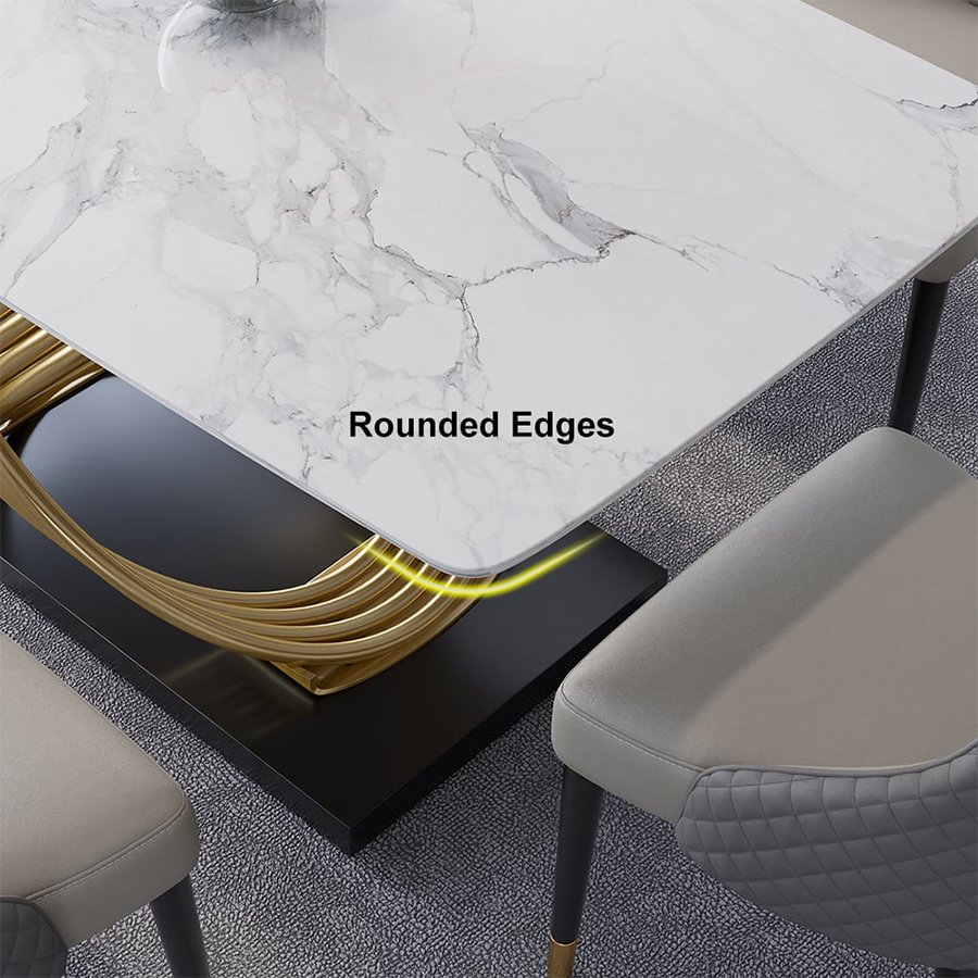 Nordic Modern Luxury Hotel Dining Room Gold Table Leg Marble Rectangular Dining Table Set 6 Chairs