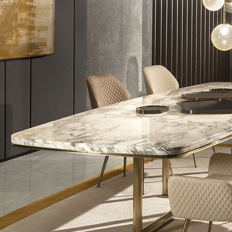 Luxury Stainless Steel Square Marble Dining Table Set Furniture Imported Modern Dine Room Dining Table And Chairs Set