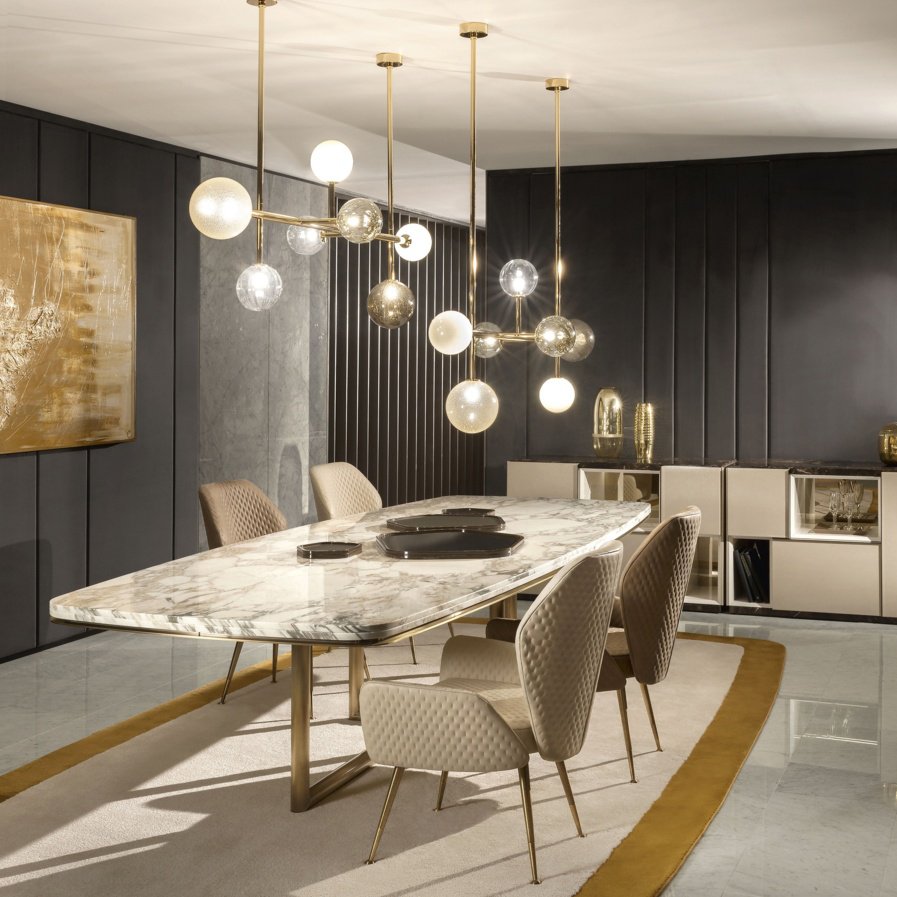 Luxury Stainless Steel Square Marble Dining Table Set Furniture Imported Modern Dine Room Dining Table And Chairs Set
