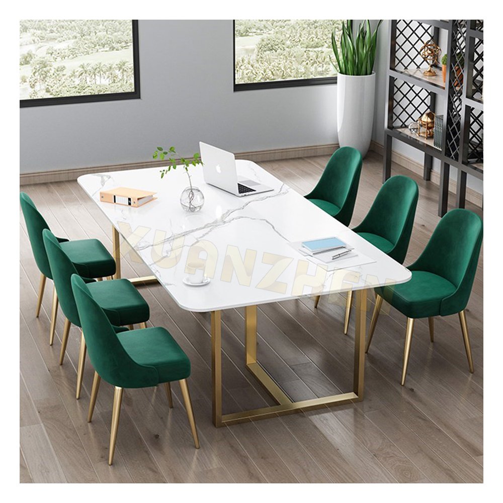 Dining room furniture gold stainless steel white sinered stone marble rectangle modern dining table set dining tables