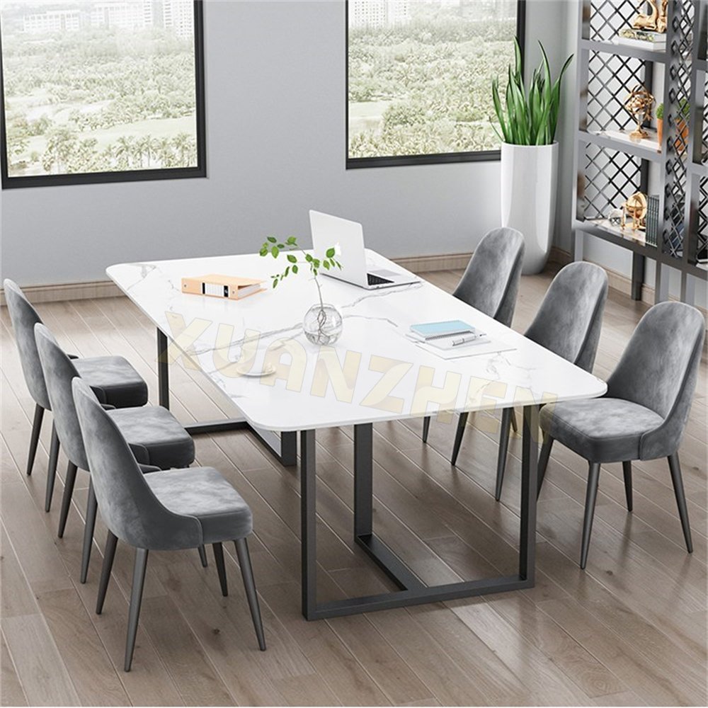 Dining room furniture gold stainless steel white sinered stone marble rectangle modern dining table set dining tables