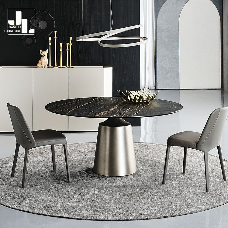 Modern simple hotel dining table with turntable villa dining room luxury round dining table furniture