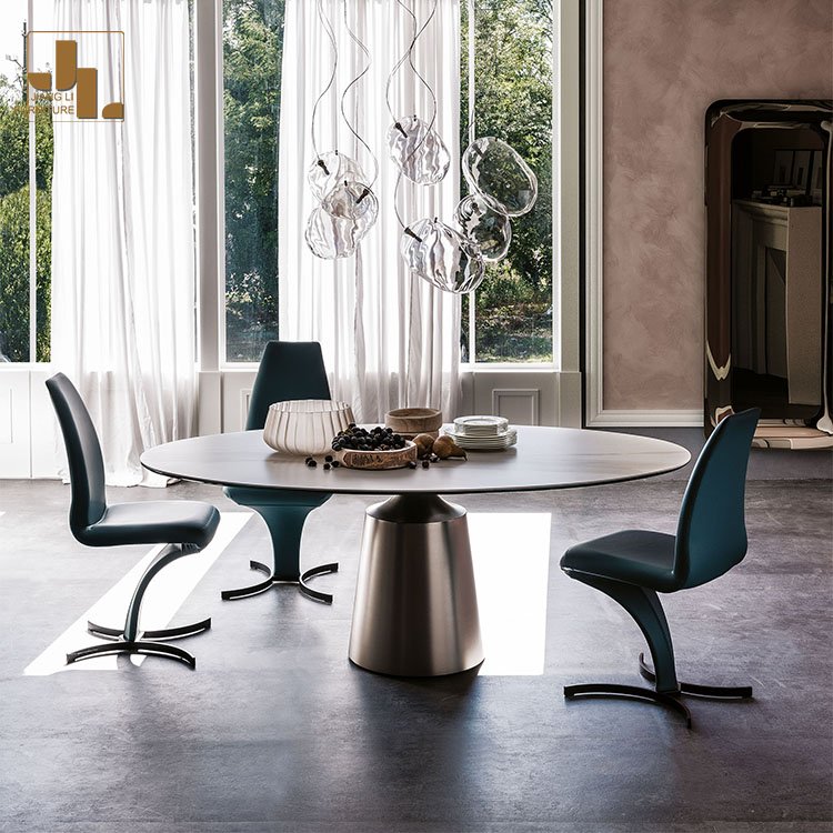Modern simple hotel dining table with turntable villa dining room luxury round dining table furniture