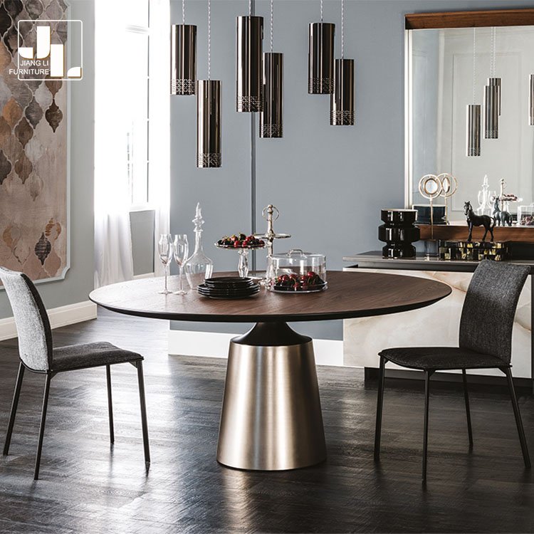 Modern simple hotel dining table with turntable villa dining room luxury round dining table furniture