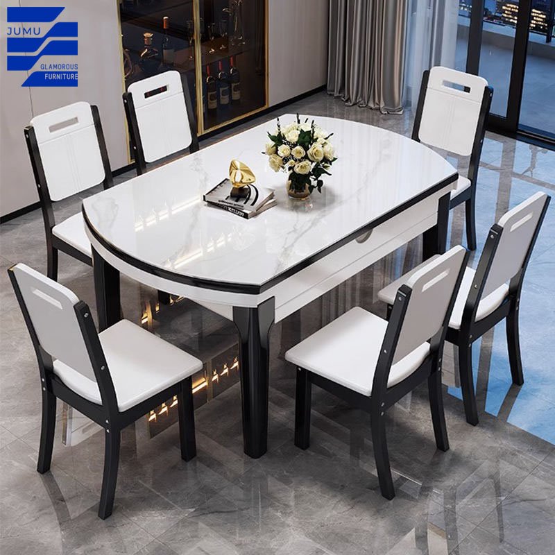 Modern 6-Seater round Marble Dining Table for Home Restaurant Hotel Kitchen or Outdoor Use Dining Room Furniture Set