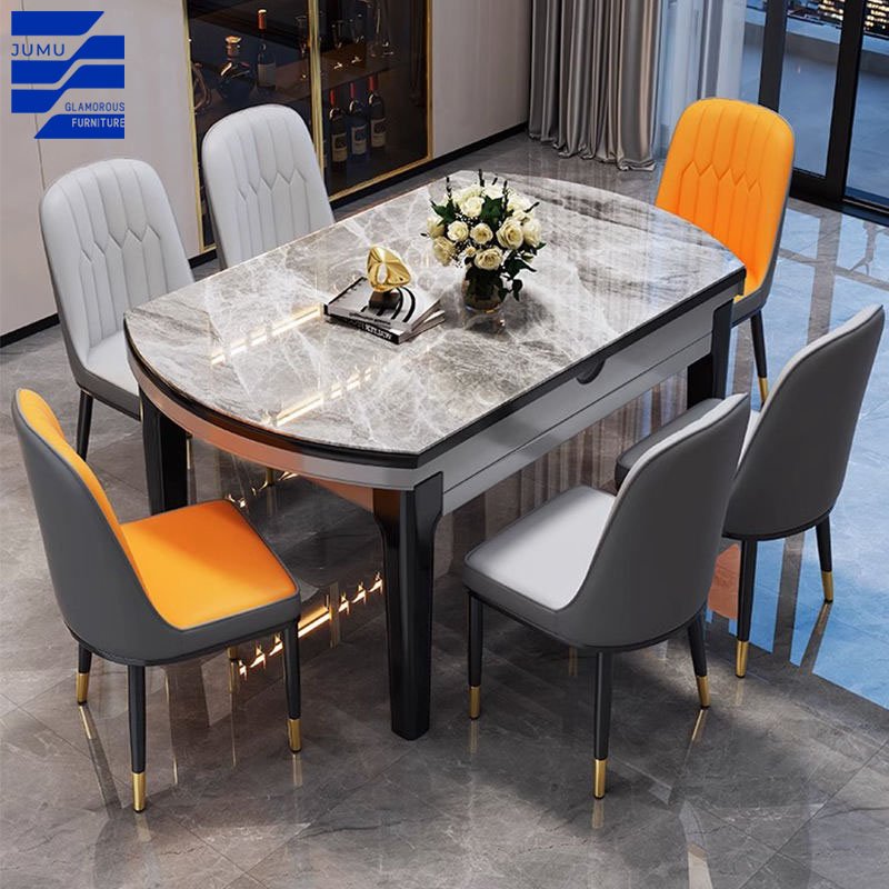 Modern 6-Seater round Marble Dining Table for Home Restaurant Hotel Kitchen or Outdoor Use Dining Room Furniture Set