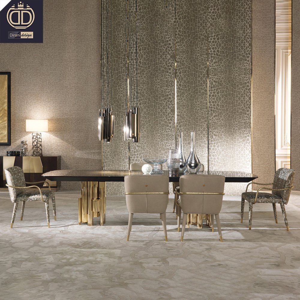 high end contemporary luxury long wood top dining table ss black and gold modern rectangular dining table