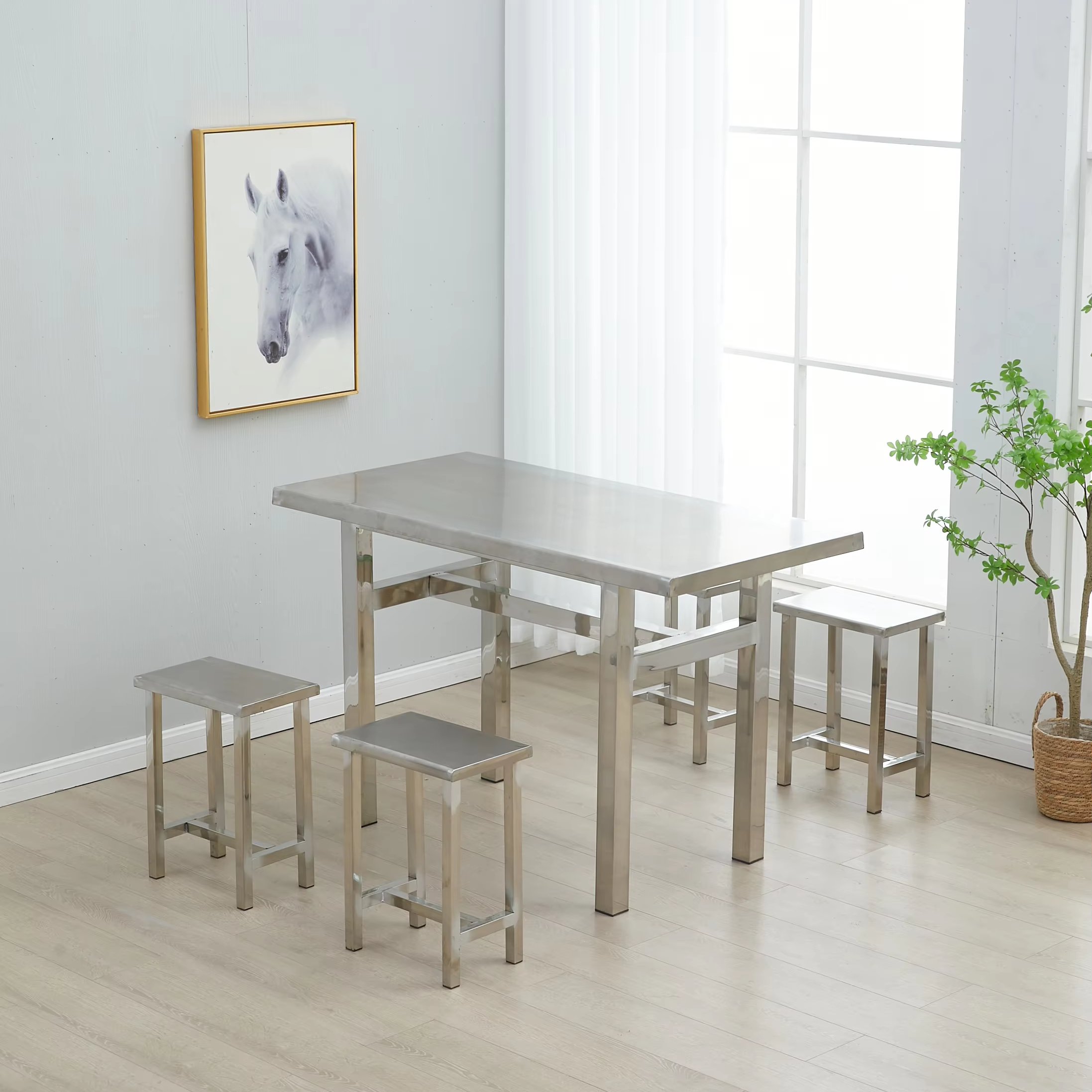 Manufacturers Direct modern stainless steel dining tables and chairs Indian high school cafeteria dining tables and chairs