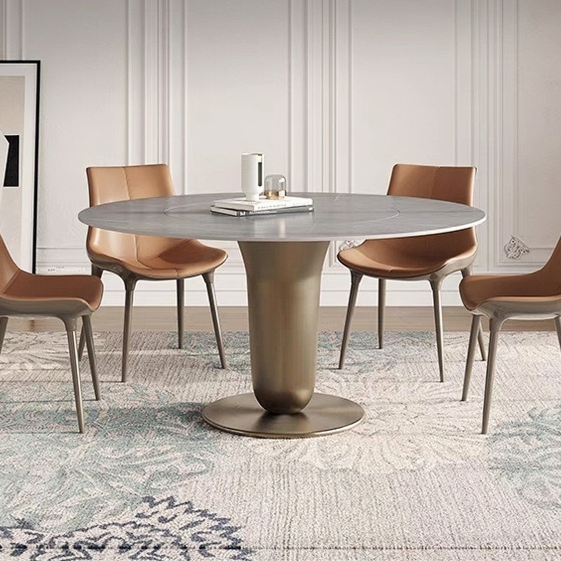 New Luxury Dining Tables Dining Room Furniture Cream White Sintered Stone Counter Top Dining Table Set