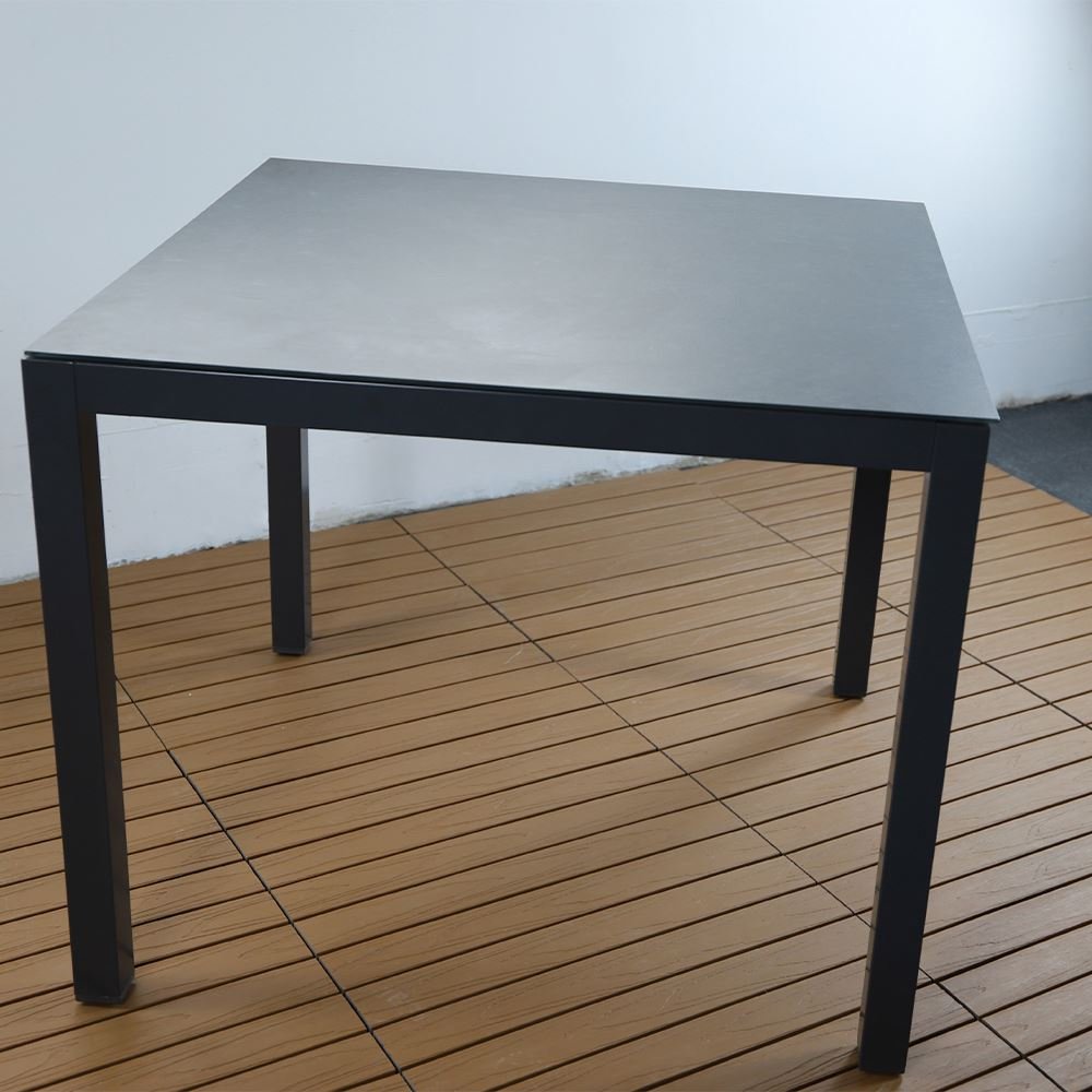 Good Quality Glass Top Banquet Dining Tables Metal Aluminum Outdoor Garden Black