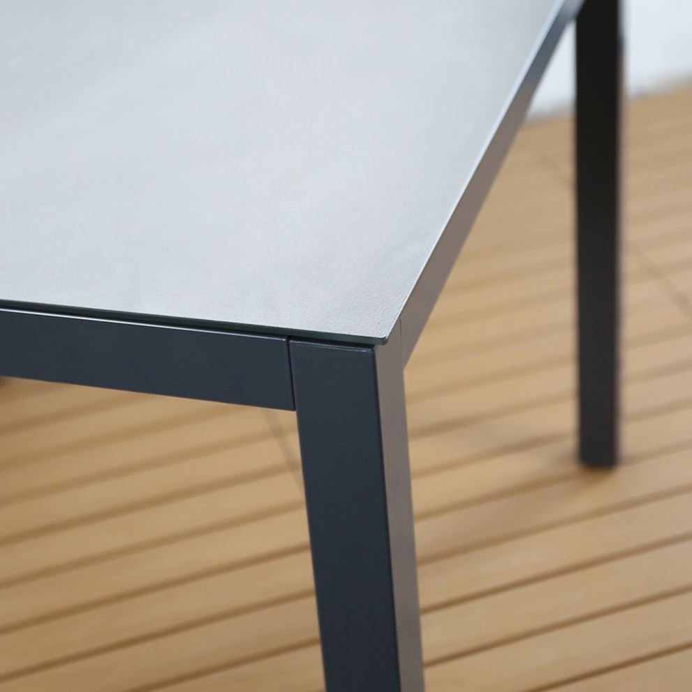 Good Quality Glass Top Banquet Dining Tables Metal Aluminum Outdoor Garden Black