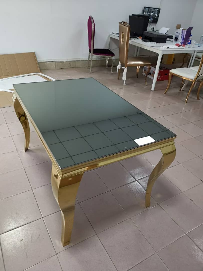 Mirror glass luxury furniture stainless steel gold wedding party tables hotel metal dining table set for events wedding tables