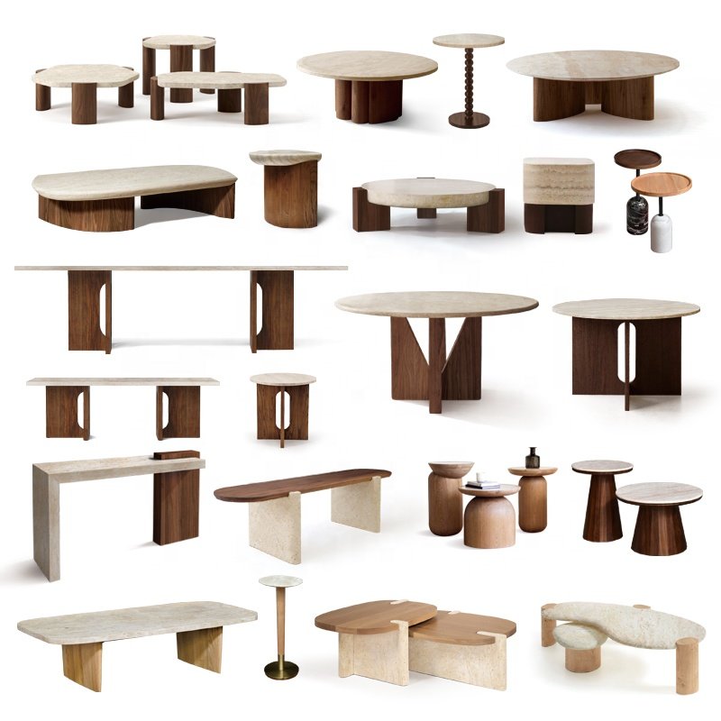 Restaurant table villa living room furniture stainless steel base travertine dinning table
