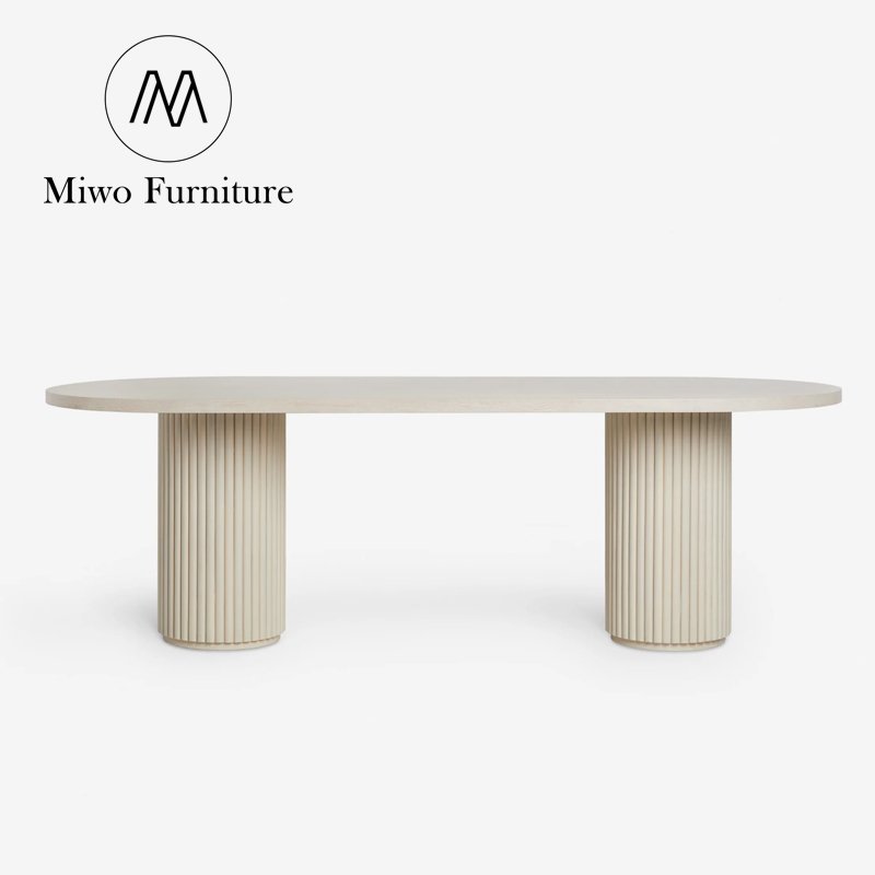 Custom modern hoary white dining room dining table furniture solid wood rattan rectangle oval table and chair set 6 8 seaters
