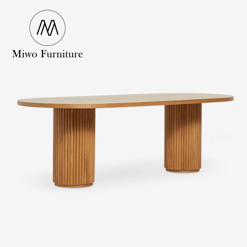 Custom modern hoary white dining room dining table furniture solid wood rattan rectangle oval table and chair set 6 8 seaters