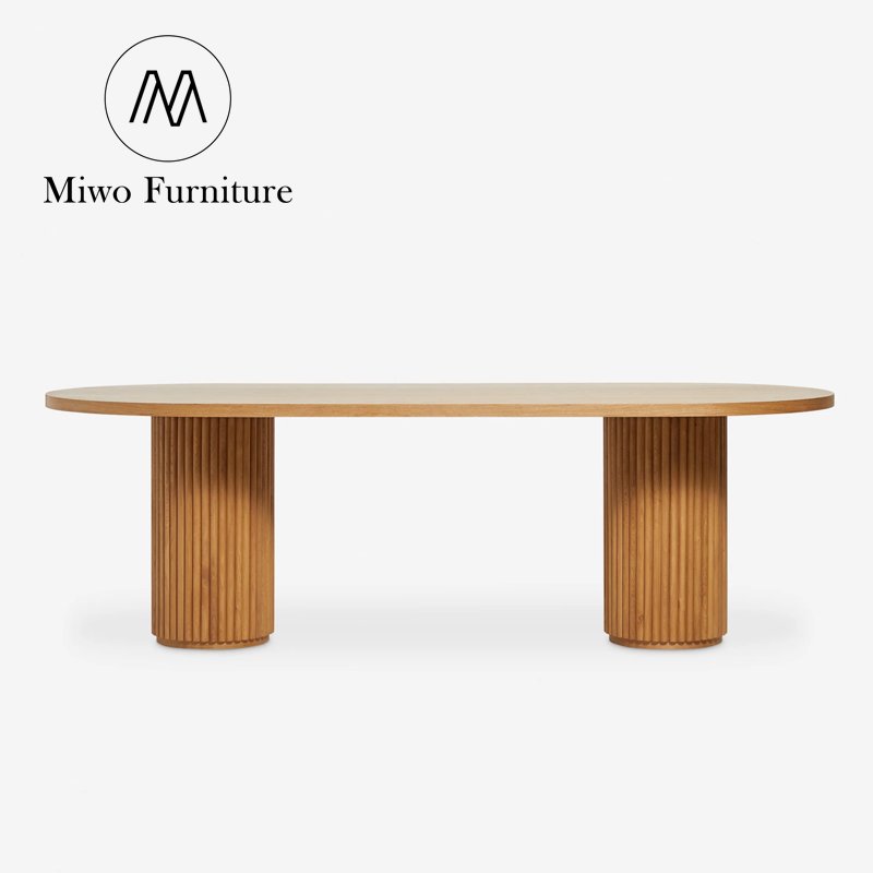 Custom modern hoary white dining room dining table furniture solid wood rattan rectangle oval table and chair set 6 8 seaters