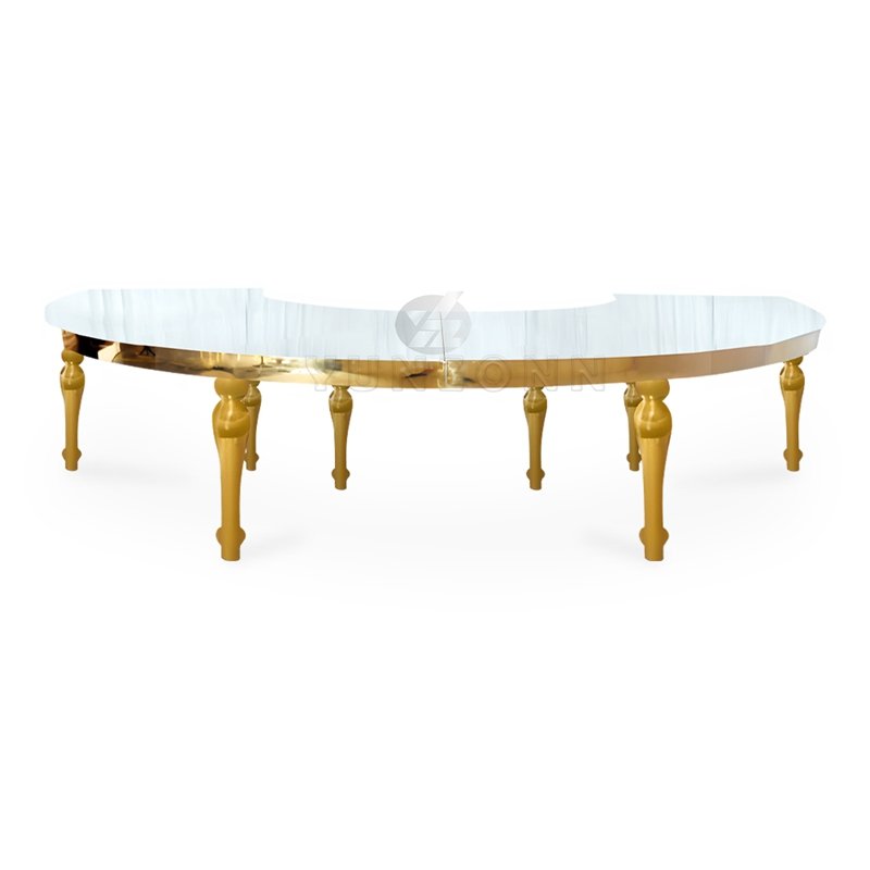Gold Stainless Steel Half Moon Mirror Glass Top Table Modern Design for Dining Outdoor Hotel Living Room Weddings Party Events