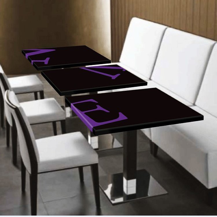 Corian Acrylic Solid Surface Table Top and Black Base Kitchen Dining Table Set with Customized Logo