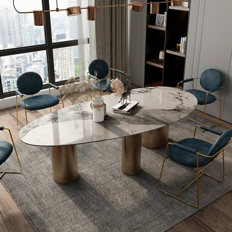 Modern stainless steel Design Villa Dining Table Furniture Rock Plate Top Metal Leg Restaurant Table For Living Room Hotel