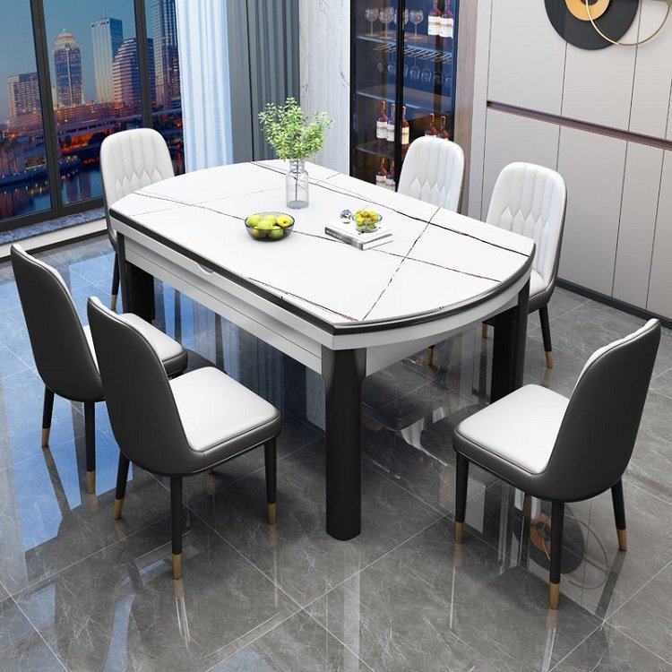 Modern simple small household retractable folding rock plate dining table